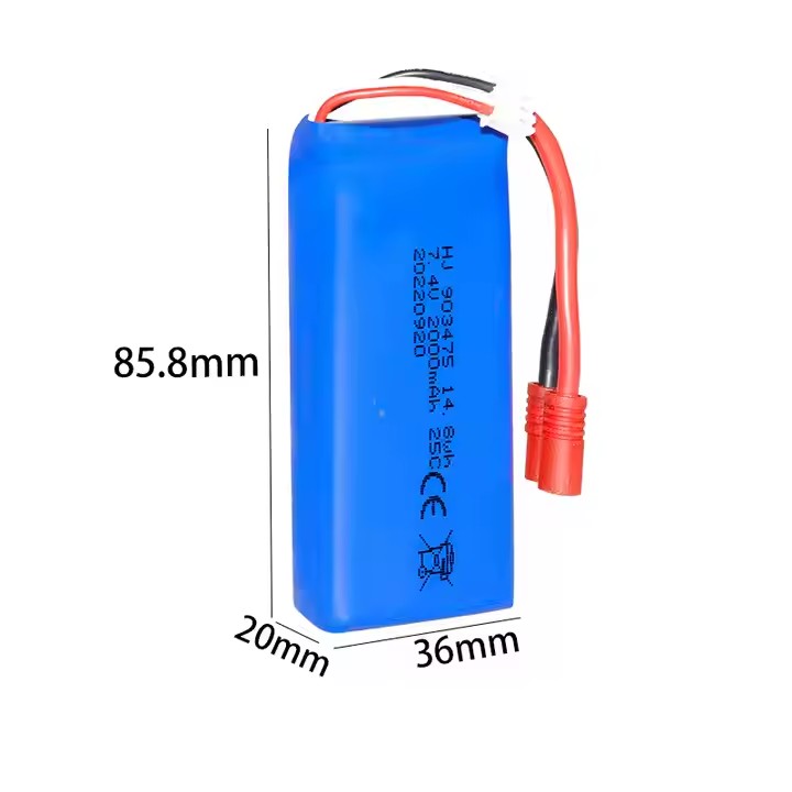 Factory 25C 7.4v 903475 2000mah lithium cell pack li polymer cell for plane drone with longest battery electric plane batteries-Custom Battery Packs